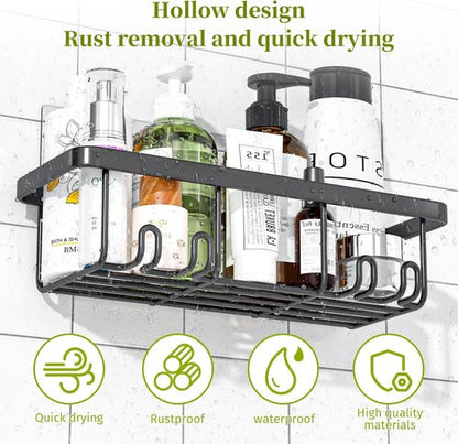 Adhesive Shower Caddy - 5 Pack Rustproof Stainless Steel Bathroom Organizers | Large Capacity, No Drilling, Black