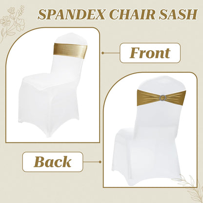 MDS Spandex Foil Chair Sashes - Universal Fit Elastic Stretch Bands with Buckle for Weddings | Metallic Gold, Pack of 125