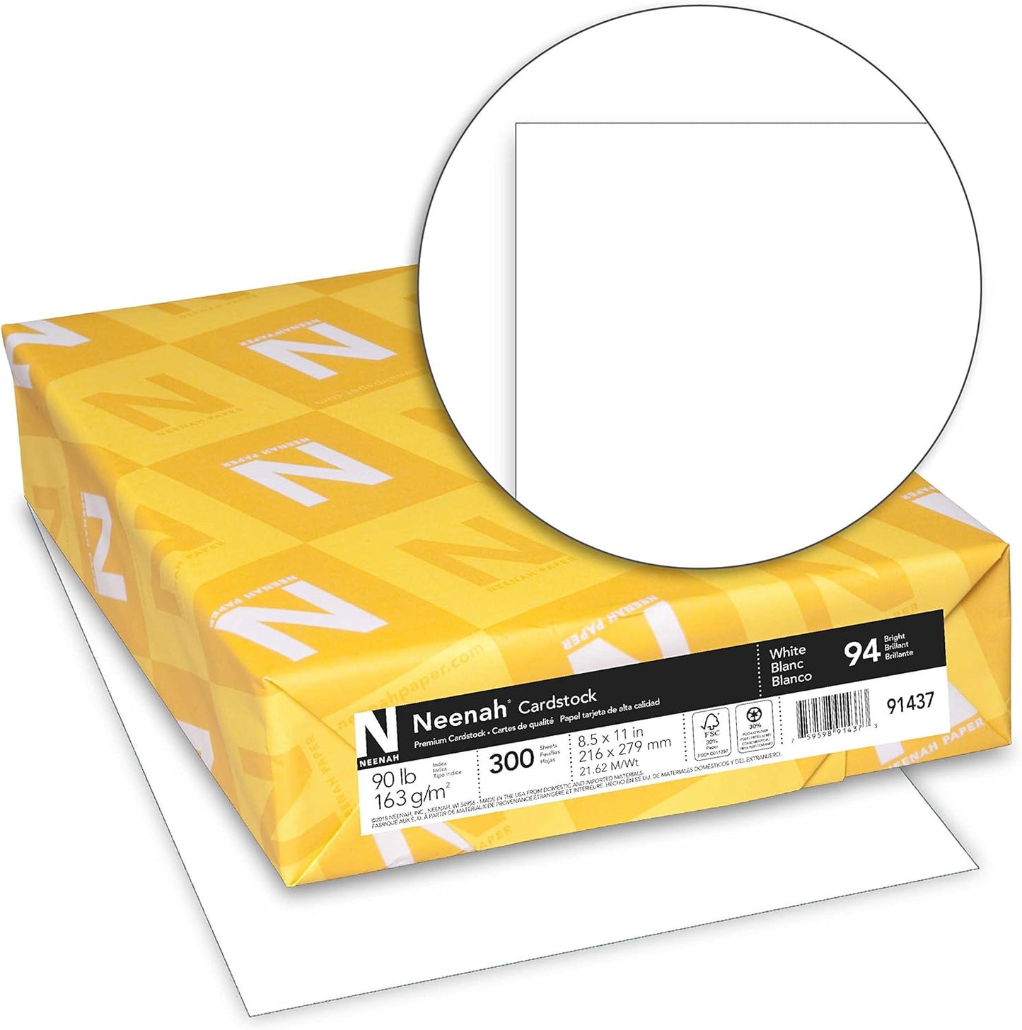 Neenah Index Cardstock - 8.5" x 11", 90 lb., 300 Sheets, Bright White, Lightweight & High Brightness