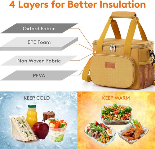 Lifewit Insulated Lunch Bag - Soft Cooler Tote for Adults | Brown, 12-Can Capacity (9L)