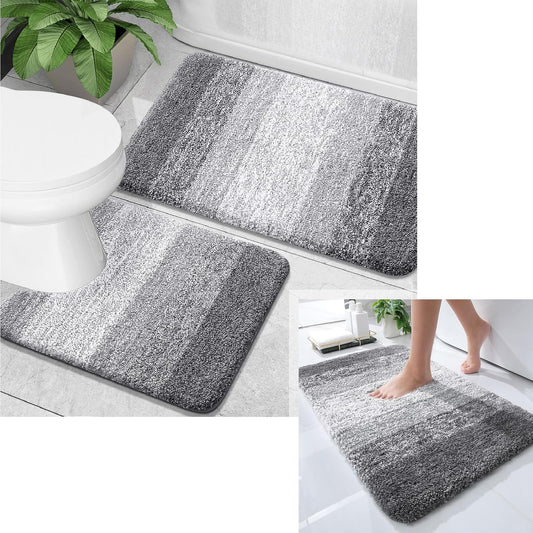 OLANLY Ombre Bath Rug Set - Soft & Absorbent 2-Piece Bathroom Rugs | Grey 30x20 & 24x20 Sizes