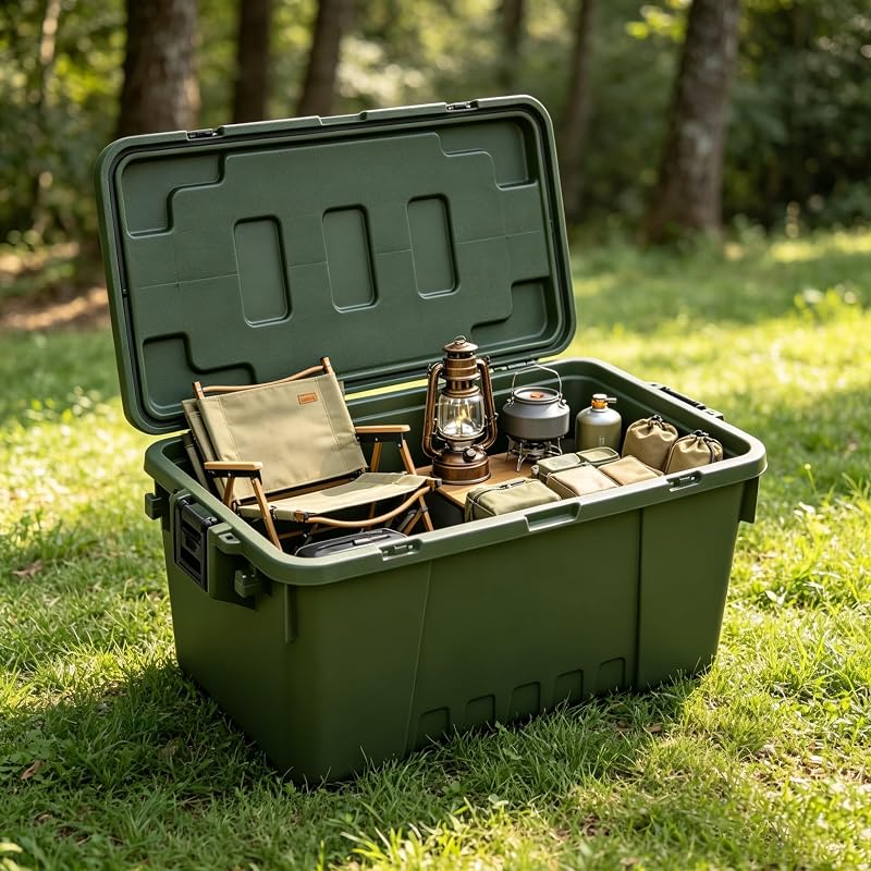 14 Gallon Lockable Weather-Resistant Plastic Storage Trunk with Wheels and Recessed Handles - Green