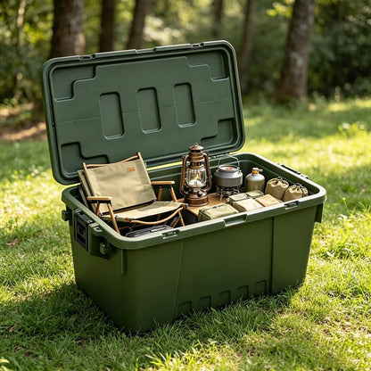 14 Gallon Lockable Weather-Resistant Plastic Storage Trunk with Wheels and Recessed Handles - Green