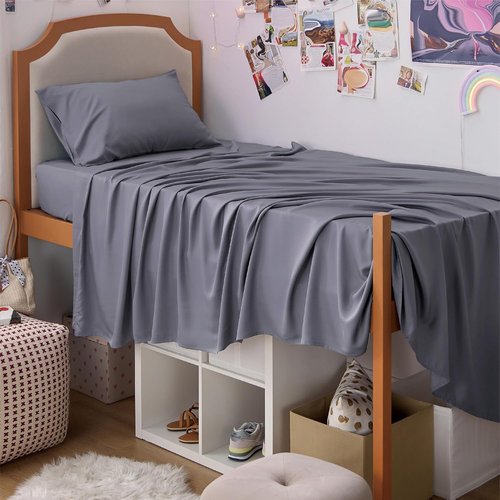 Bedsure Cooling Twin XL Sheets - Breathable Rayon from Bamboo, Soft & Silky, Deep Pocket Up to 16", Dark Grey