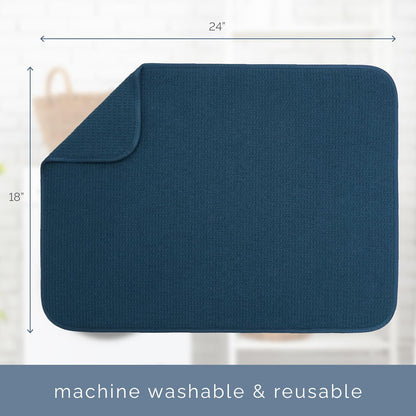 S&T INC. XL Dish Drying Mat - Absorbent Microfiber Kitchen Counter Pad, 18” x 24”, Navy