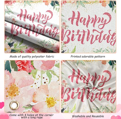 Happy Birthday Banner - Large Pink Watercolor Floral Design | Perfect for Spring Celebrations & Baby Showers