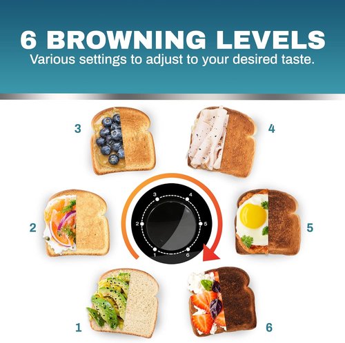 Elite Gourmet Long Slot 4-Slice Toaster - 6 Toast Settings, Extra Wide Slots for Bagels & Waffles, Black