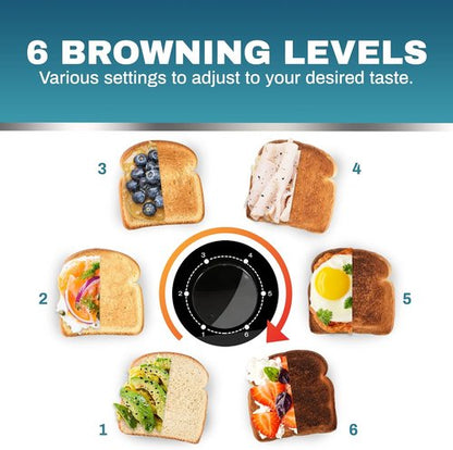 Elite Gourmet Long Slot 4-Slice Toaster - 6 Toast Settings, Extra Wide Slots for Bagels & Waffles, Black