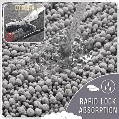 Yimobra Bathroom Rugs Non Slip Washable - Ultra Soft Absorbent Chenille Bath Mat, Quick Dry Shaggy Floor Carpet for Tub Shower, Gray Home Decor Accessories, 24x17 Inch