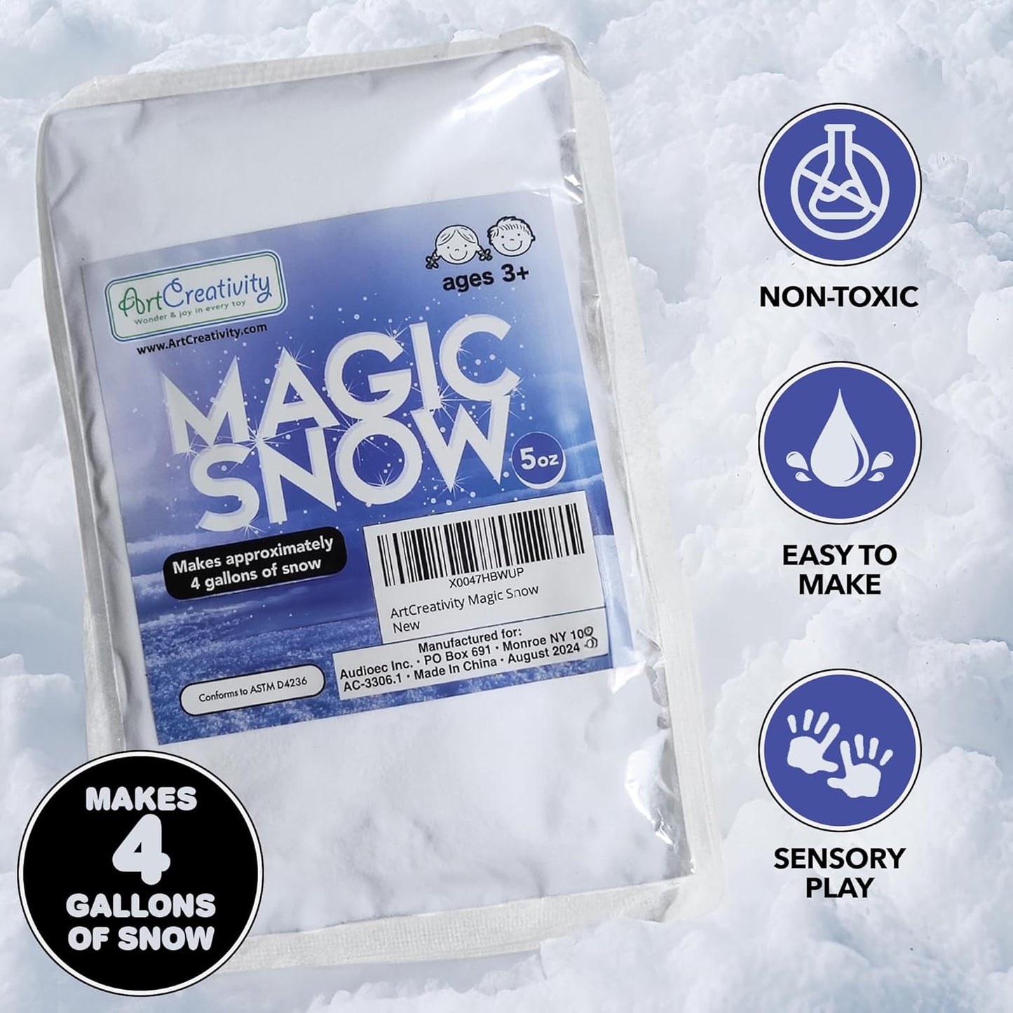 ArtCreativity Instant Snow Powder - Create 4 Gallons of Realistic Fake Snow | Perfect for Holiday Activities & Sensory Play