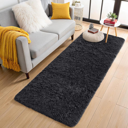 OLANLY Runner Rugs - Soft, Machine Washable Shaggy Carpet for Hallway & Bedroom | Black, 3x7 ft