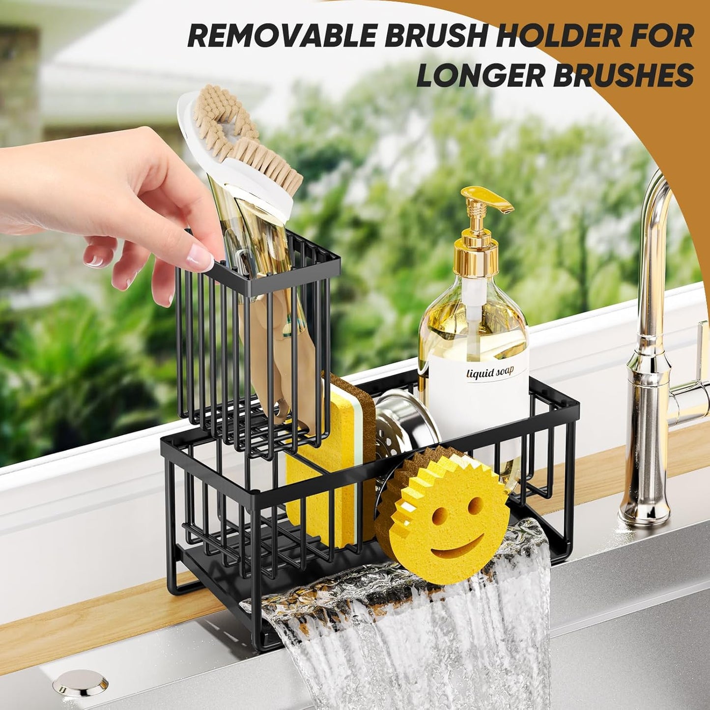 Skiennix Smiley Face Sponge Holder - Self-Draining Kitchen Sink Caddy with Removable Brush Holder | Essential Kitchen Gadget