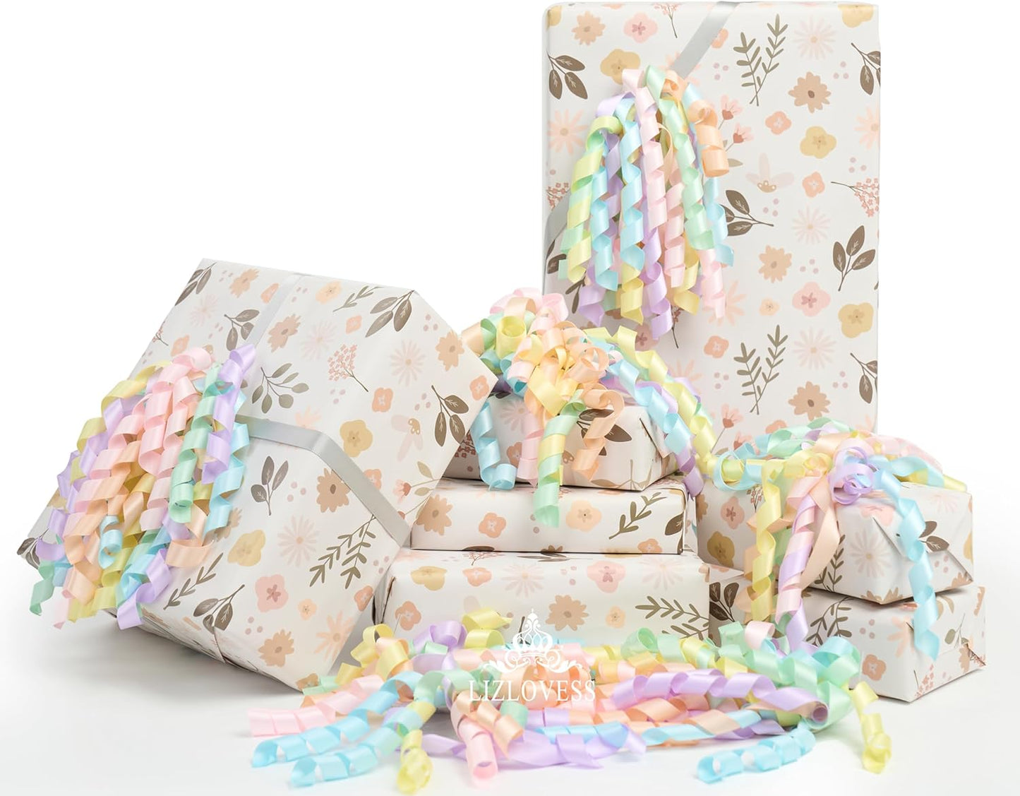 Skiennix 6-Inch Pastel Curly Gift Bows - Self-Adhesive Rainbow Set of 6 for Easter, Birthdays & Weddings