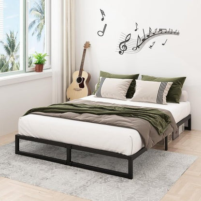 Lutown Teen Queen Size Bed Frame - Heavy Duty Metal Platform with Steel Slat Support | Easy Assembly, Black