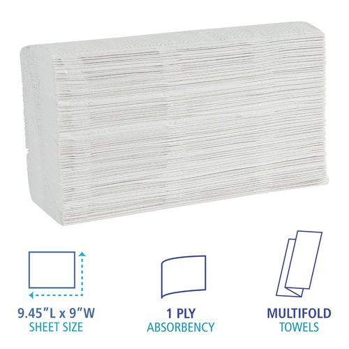 Boardwalk Disposable Hand Towels - 1-Ply Bathroom Paper Towels, 9 x 9.45 Inches, 250 Towels/Pack, White | 16 Packs/Carton