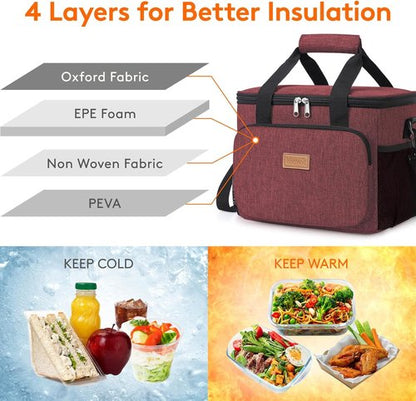 Lifewit Insulated Lunch Bag - Soft Cooler Tote for Men & Women | Burgundy 12-Can Capacity (9L)