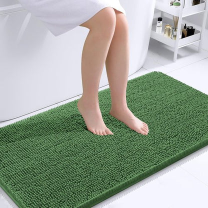 OLANLY Bathroom Rugs 45x27, Extra Soft Absorbent Chenille Bath Rugs, Rubber Backing Quick Dry, Machine Washable Bath Mats for Bathroom Floor, Tub and Shower, Home Decor Accessories, Olive Green