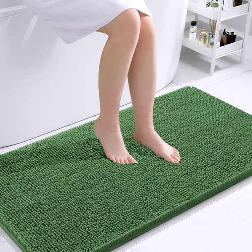 OLANLY Bathroom Rugs 45x27, Extra Soft Absorbent Chenille Bath Rugs, Rubber Backing Quick Dry, Machine Washable Bath Mats for Bathroom Floor, Tub and Shower, Home Decor Accessories, Olive Green