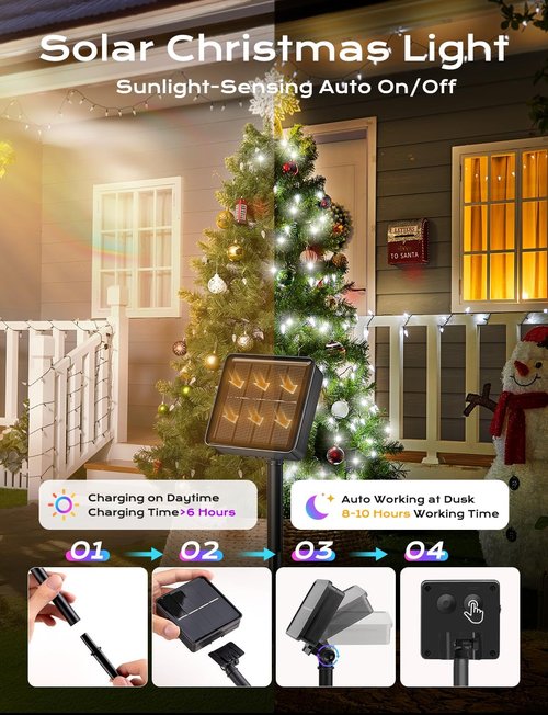 Brightown Solar C6 Strawberry String Lights - 39ft 100 LEDs White Fairy Lights for Outdoor Christmas Decor