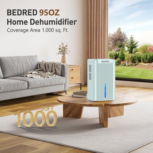 Dehumidifier 95OZ by [Brand Name] - Quiet 1000 Sq.Ft Home Unit with Auto Shut Off & 7 Color Ambient Light | Pale Turquoise