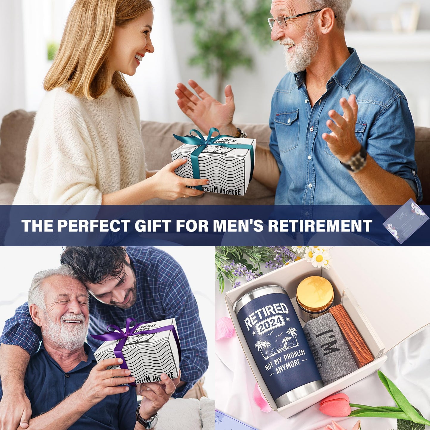 Retirement Gifts for Men 2024, Funny Happy Retirement Party Decoration Gifts for Men, Retired Goodbye Gifts for Coworker Boss Teacher, Men Retirement Tumbler Cup Socks Candle Decoration Sign Gifts Set