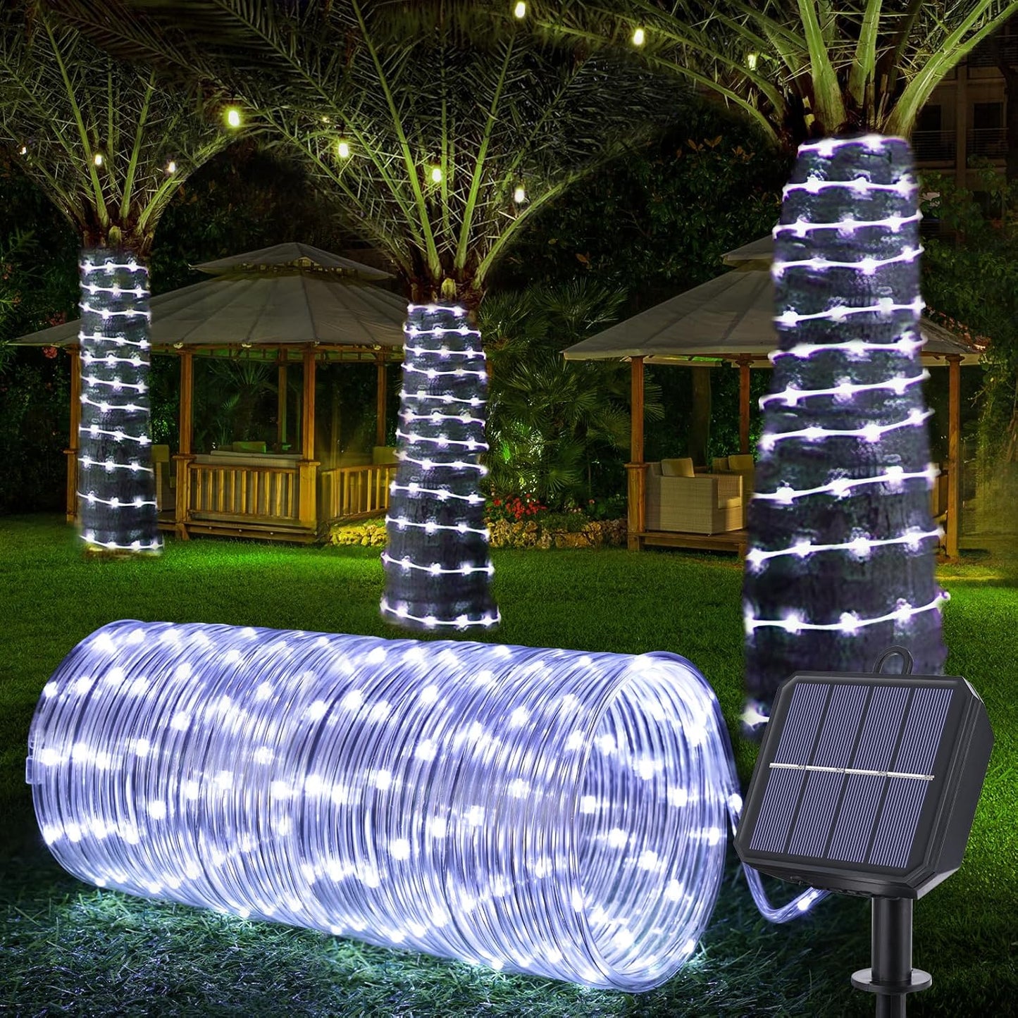 Skiennix Solar Rope Lights - 66ft 200LED Waterproof String Lights for Outdoor Decor - White