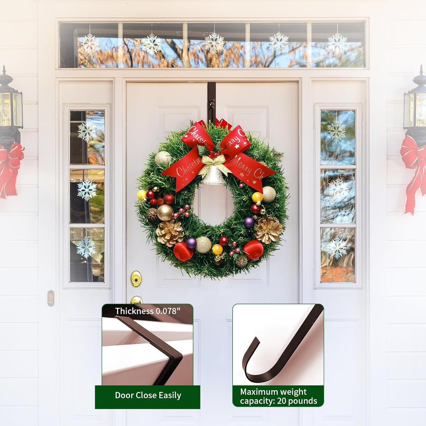 Skiennix Adjustable Metal Wreath Hanger - Holds Up to 20lbs | 12-20" Over The Door Hook for All Seasons (Bronze)