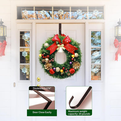 Skiennix Adjustable Metal Wreath Hanger - Holds Up to 20lbs | 12-20" Over The Door Hook for All Seasons (Bronze)