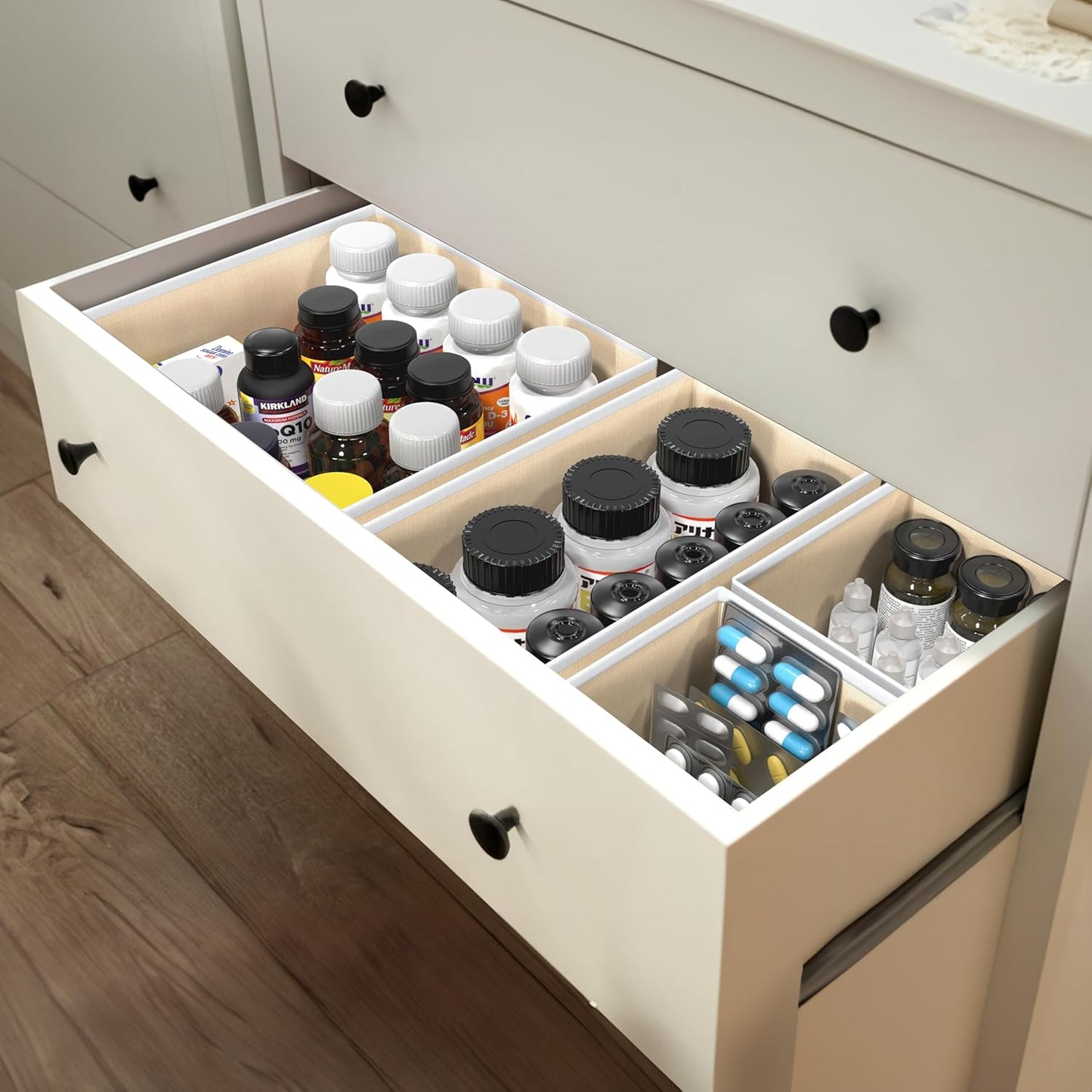 Simple Houseware Foldable Drawer Organizer Set of 12 - Beige Fabric Storage Bins for Clothes & Accessories