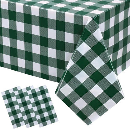 Green Plaid Tablecloths by [Brand Name] - Disposable 54 x 108 Inch Waterproof Rectangular Covers for BBQ & Parties