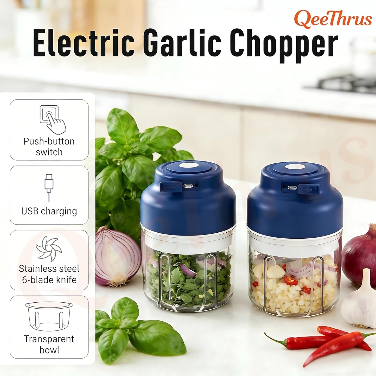 Skiennix Mini Electric Food Chopper - Versatile Vegetable, Onion & Garlic Processor with Container