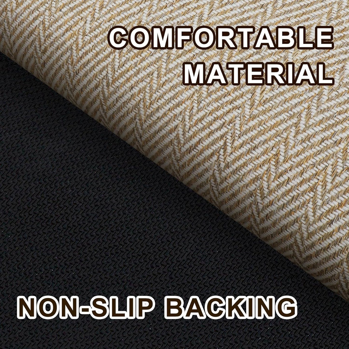 Skiennix Ultra Thin Indoor Door Mat - Non-Slip Rubber Backing | Herringbone Design, 17"x29", Beige