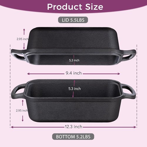 Cast Iron Loaf Pan - 9x5 Inch Baking Dish with Lid for Even Heat Distribution | Perfect for Sourdough & Homemade Bread