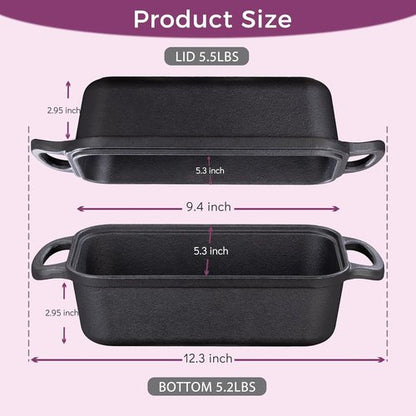 Cast Iron Loaf Pan - 9x5 Inch Baking Dish with Lid for Even Heat Distribution | Perfect for Sourdough & Homemade Bread