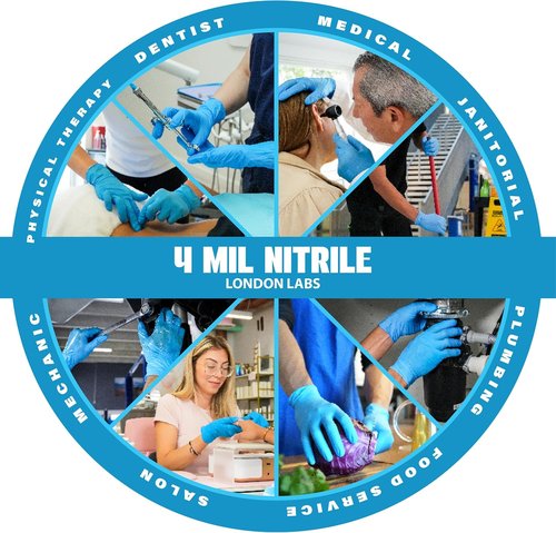 London Labs Synsafe 4 Mil Blue Nitrile Exam Gloves - Disposable, Latex-Free & Powder-Free, Extra Strong