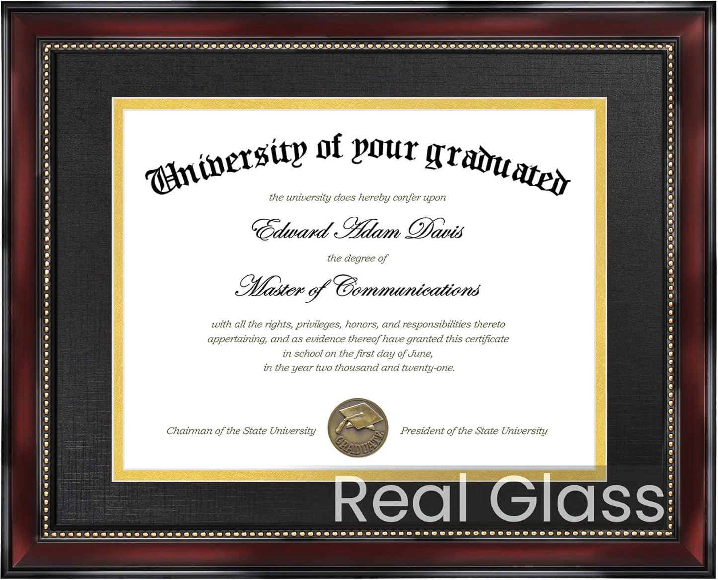 Upsimples 11x14 Diploma Frame - High Definition Glass, Mahogany with Gold Beads, Fits 8.5x11 Certificates