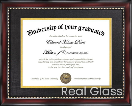 Upsimples 11x14 Diploma Frame - High Definition Glass, Mahogany with Gold Beads, Fits 8.5x11 Certificates