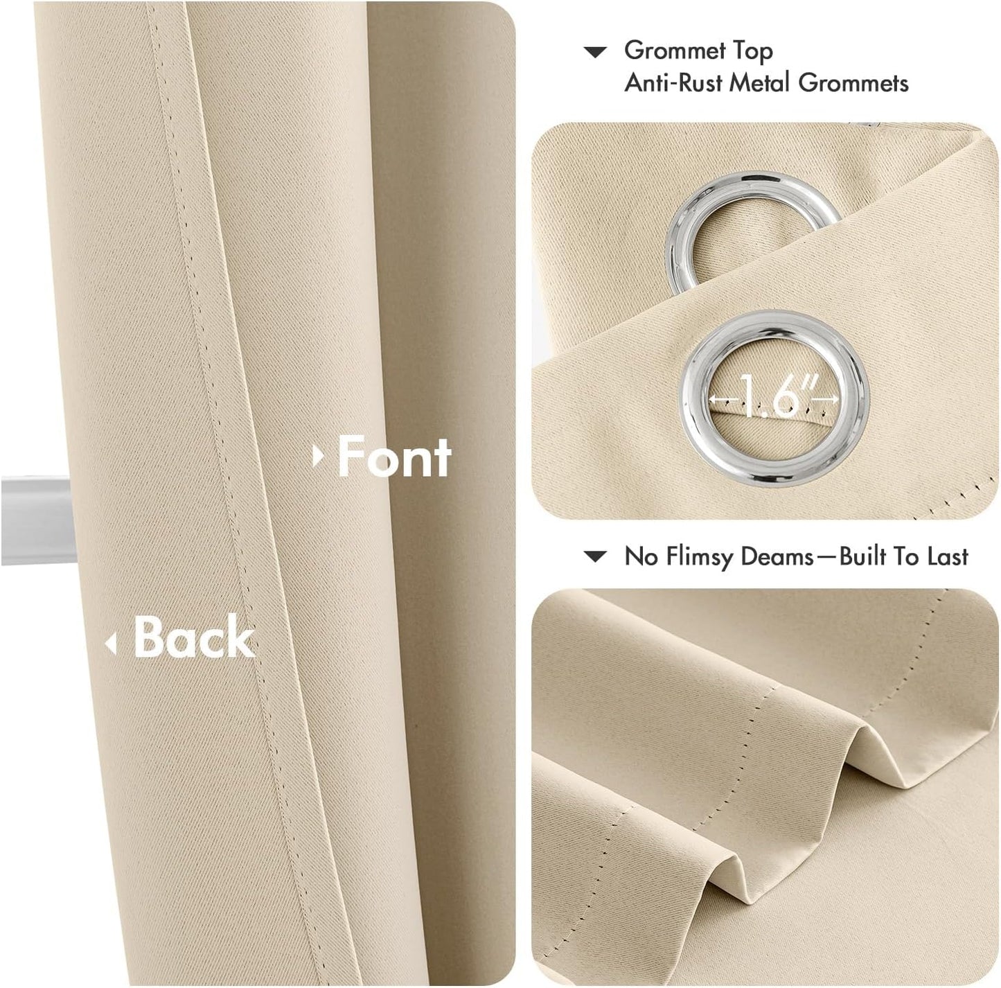 MIULEE Short Curtains - Cream Beige Blackout Thermal Insulated Drapes for Kitchen & Bathroom | 40" x 36" (2 Panels)