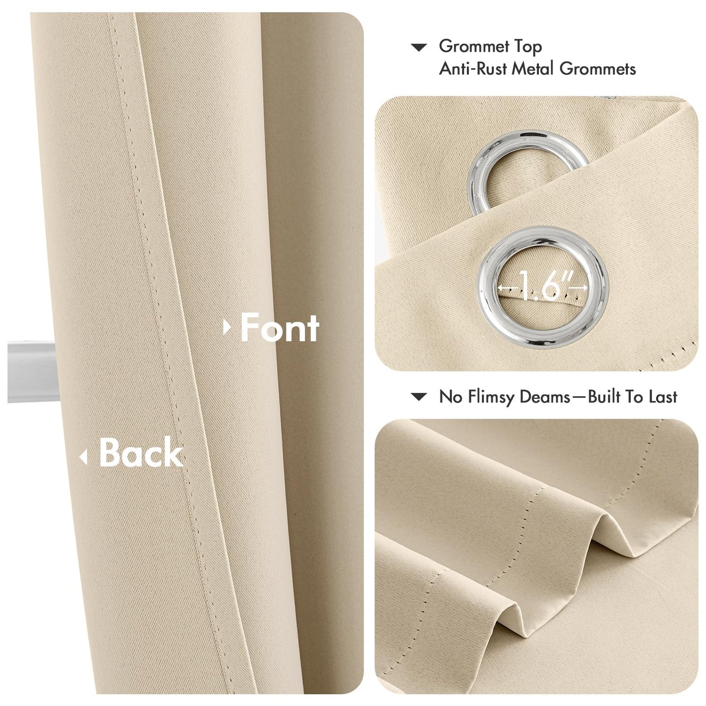 MIULEE Cream Beige Blackout Curtains for Bedroom Living Room 84 Inches Long 2 Panels, Thermal Insulated Room Darkening Drapes Solid Grommet Noise Reduction Light Blocking Window Treatments 50x84 Inch