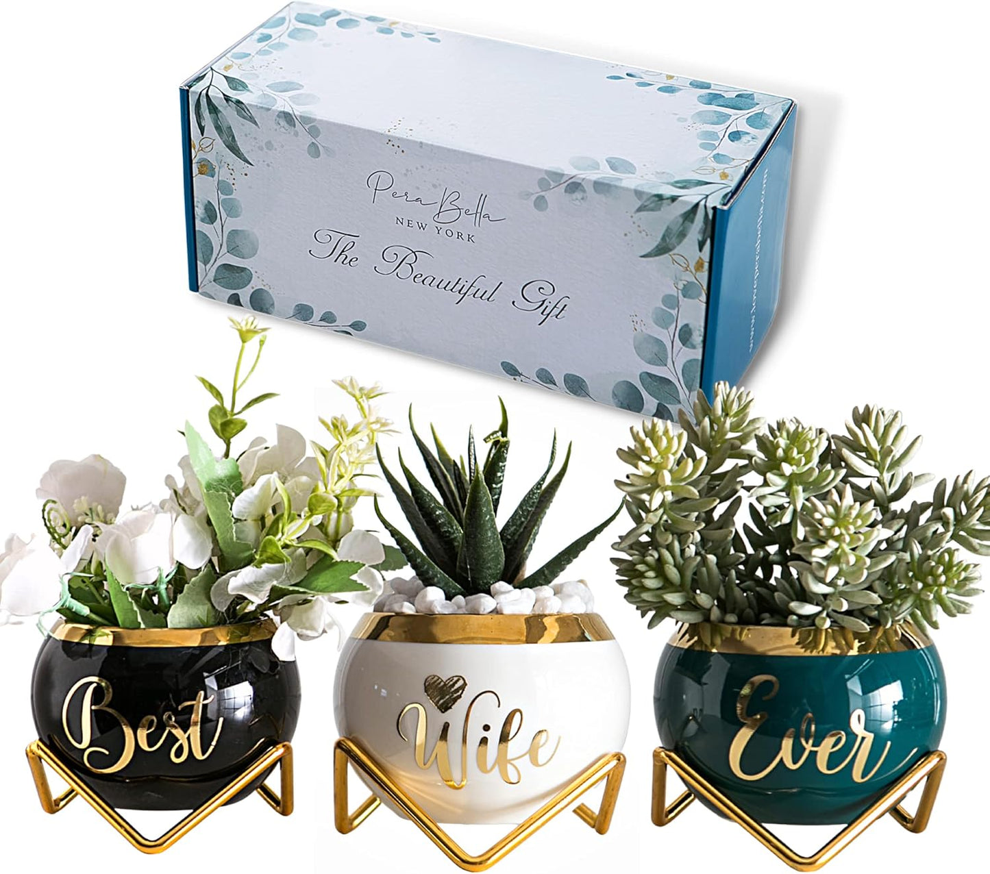 PeraBella 3-Piece Succulent Planter Set - Perfect Romantic Gift for Her | Ideal for Home Decor