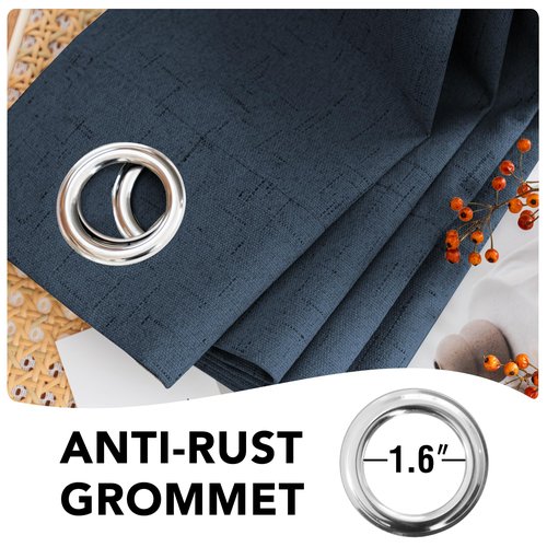 H.VERSAILTEX Primitive Linen Curtains 100% Blackout Curtain Drapes Burlap Fabric Curtains with White Thermal Insulated Liner, Grommet Top Drapes Living Room/Bedroom (2 Panels, 42 x 63 Inch, Navy)