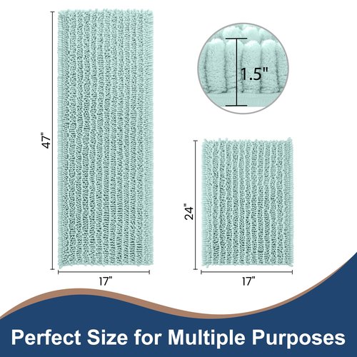 FLOLEOPA Luxury Chenille Spa Blue Bathroom Rugs Bath Mats Sets, Extra Soft and Absorbent Bathroom Rugs Non Skid Machine Wash Dry Bath Mats（47"x17" Plus 17"x24"）