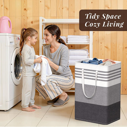WOWBOX Laundry Baskets - 2 Pack Freestanding Hampers with Reinforced Handles | Waterproof Coating, 75L Grey