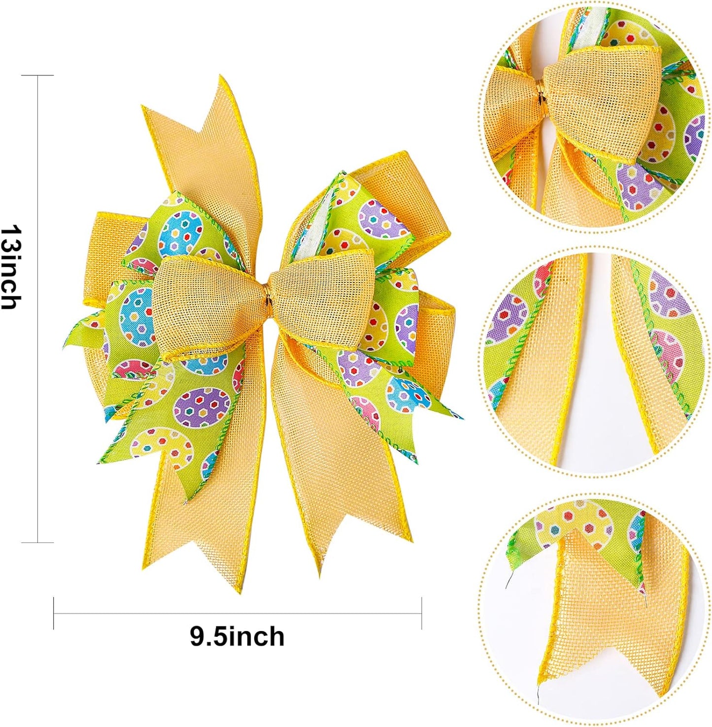 SIMISI Ribbon Easter Wreath Bow - Yellow Egg Basket Ornaments for Home Decor | 9.5 x 13 Inch