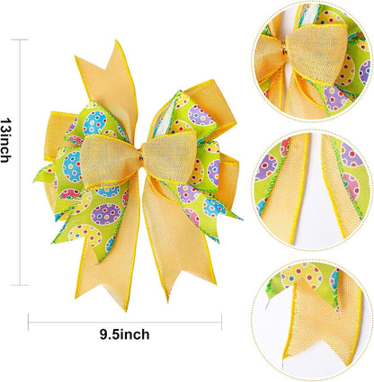 SIMISI Ribbon Easter Wreath Bow - Yellow Egg Basket Ornaments for Home Decor | 9.5 x 13 Inch
