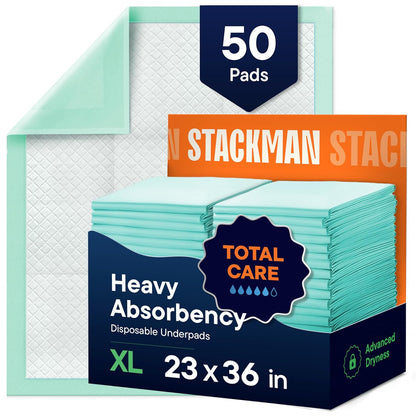 Chucks Pads Disposable Underpads - Absorbent 23x36 Incontinence Chux Pads for Babies, Kids, Adults & Pets | 50-Pack Leak-Proof Bed & Puppy Training Pads