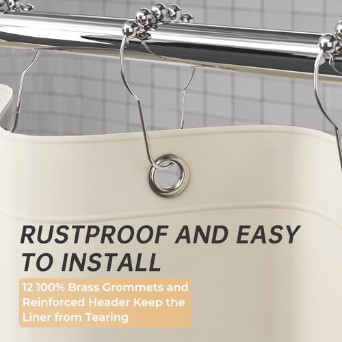 AmazerBath Plastic Shower Curtain Liner, 72 x 72 Inches EVA 8G Heavy Duty Beige Waterproof Weighted Thick Bathroom Curtain with 3 Clear Weights and 12 Rustproof Grommet Holes