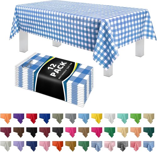 Grandipity Premium Disposable Plastic Picnic Tablecloth - Blue Checkered Gingham | 54" x 108" Size