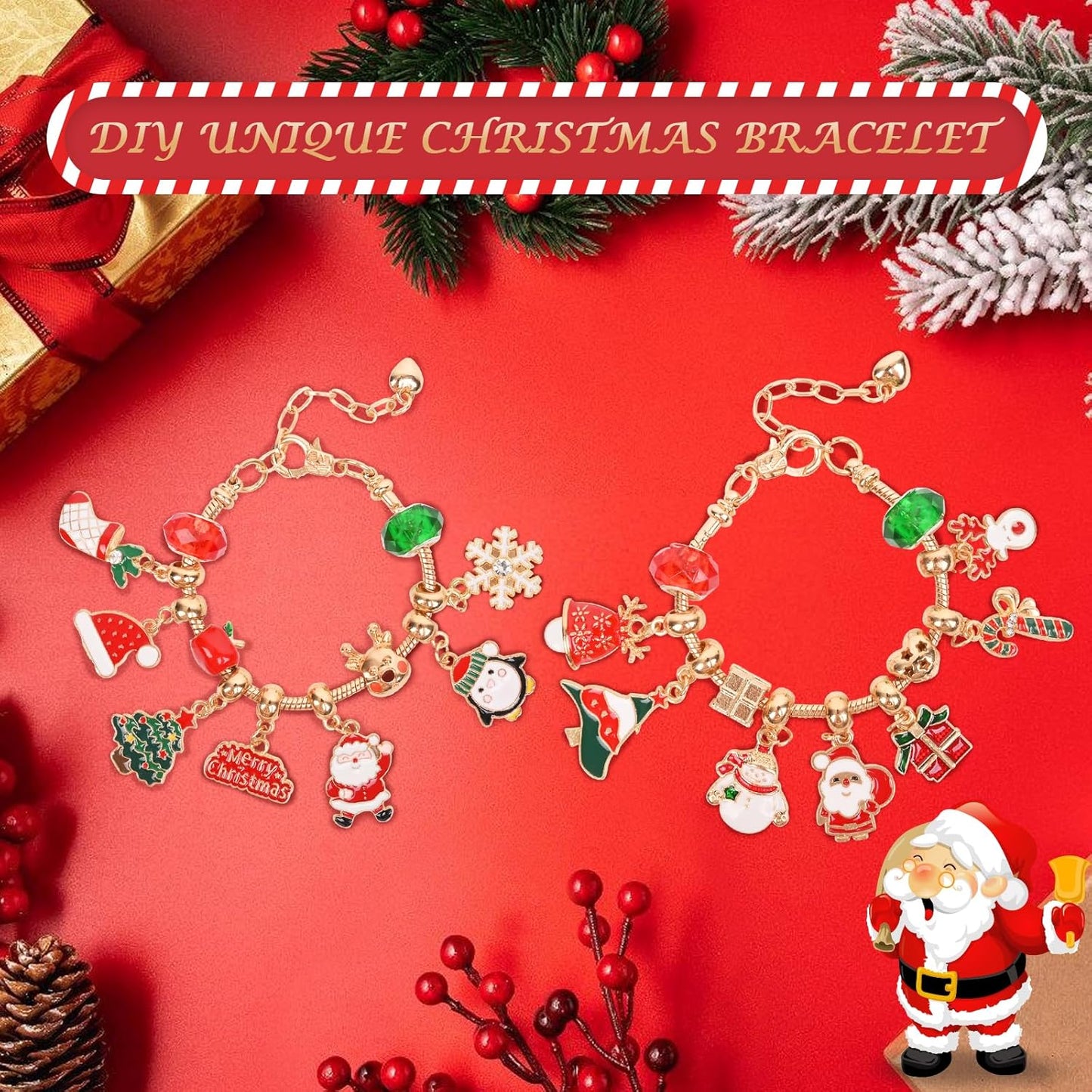 Skiennix Christmas Advent Calendar - 24-Day Countdown with 2 DIY Charm Bracelet Kits