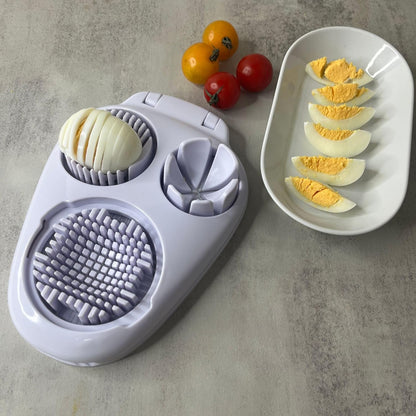 Skiennix 3-in-1 Boiled Egg Slicer - Versatile Kitchen Tool for Eggs, Tomatoes, Strawberries & Bananas | White